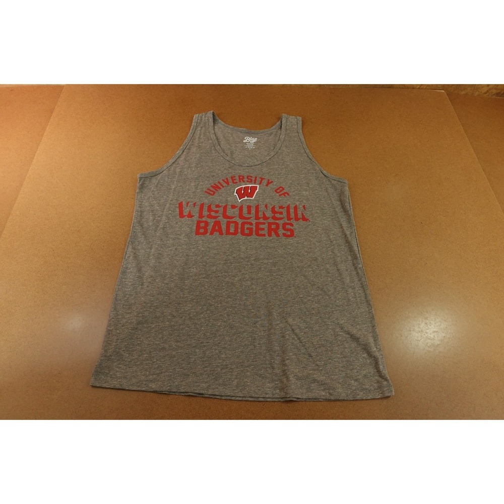 Wisconsin Badgers Blue 84 Mens Size Large Heather Gray Graphic Tank Top New